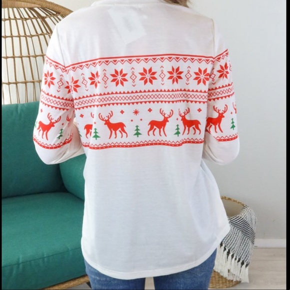 🎉2X HP🎉 C+D+M Fair Isle Reindeer LS Tee 💗 White Red Green - Picture 5 of 12